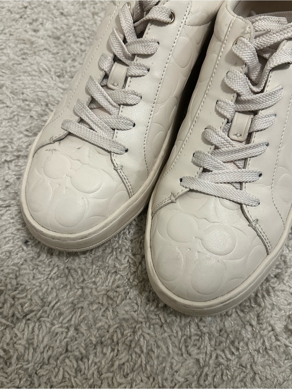 Coach White Embossed Signature Leather Sneakers